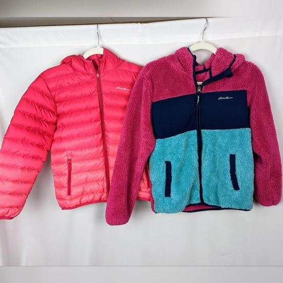 Eddie Bauer Girls sz.L 14/16 Fleece Hooded Jacket Goose Down Coat Lot Set Bundle - Picture 1 of 16